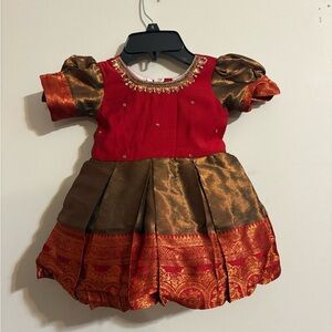 Chiklet Girls Size 12 Month dress metallic brown gold rust‎ brocade-style fabric